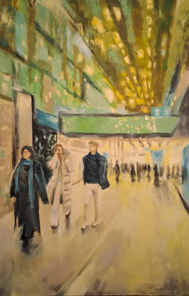 Malerei von Gabriele Drexler: „5 Höfe“, Acryl und Öl auf Leinwand (90 x 120 cm, 2021)