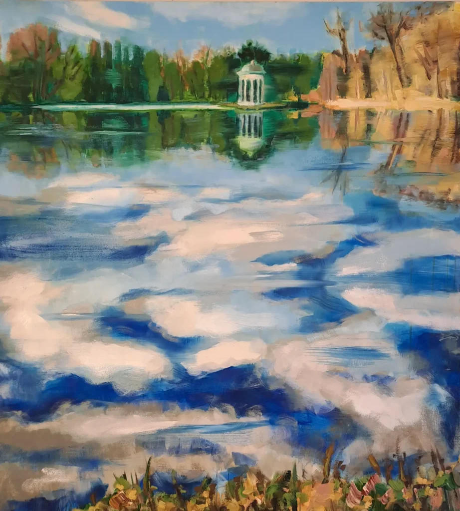 Malerei von Gabriele Drexler: „Schloßpark Nymphenburg I“, Acryl und Öl auf Leinwand (120 x x130 cm, 2026)