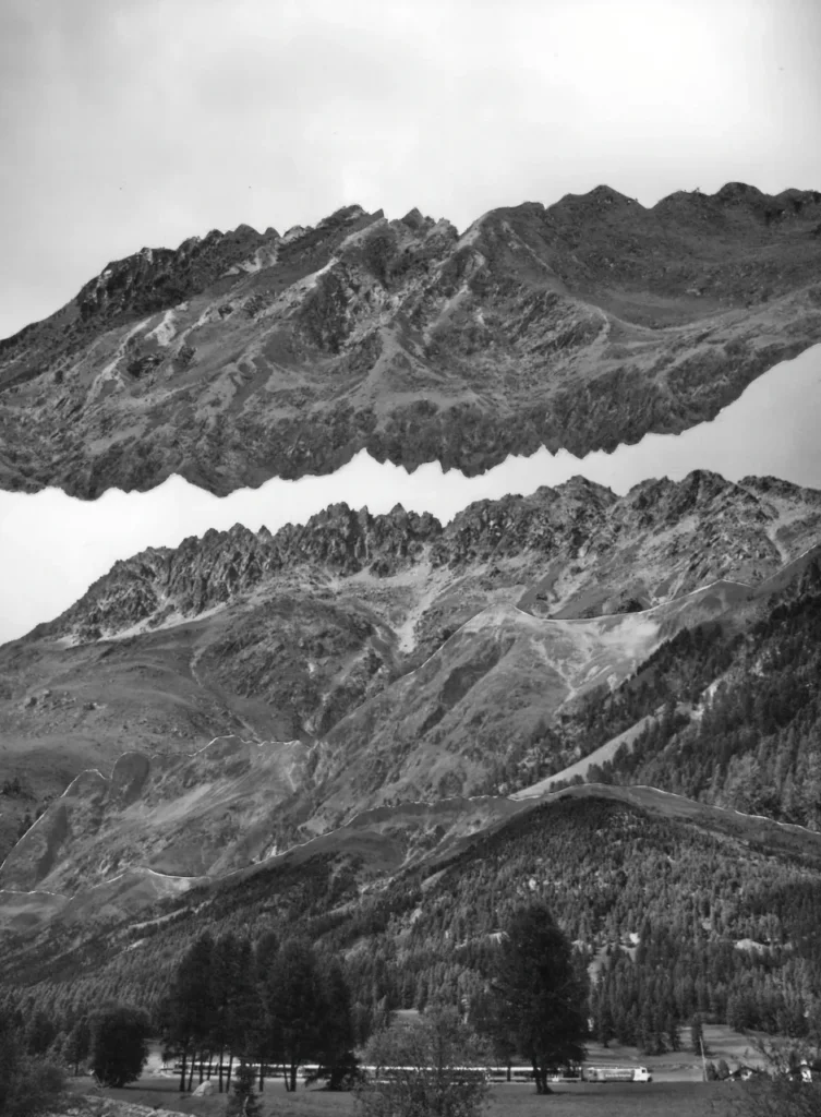 Analoge Foto-Collage von Natascha Küderli: „Trainride – The Elements are Moving“ (2025)