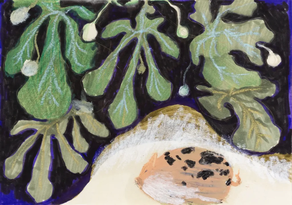 Malerei von Youjin Yi „Mondfrucht“, Conté-, Pinselstift und Ölpastell auf Papier (18 x 25,5 cm, 2025)