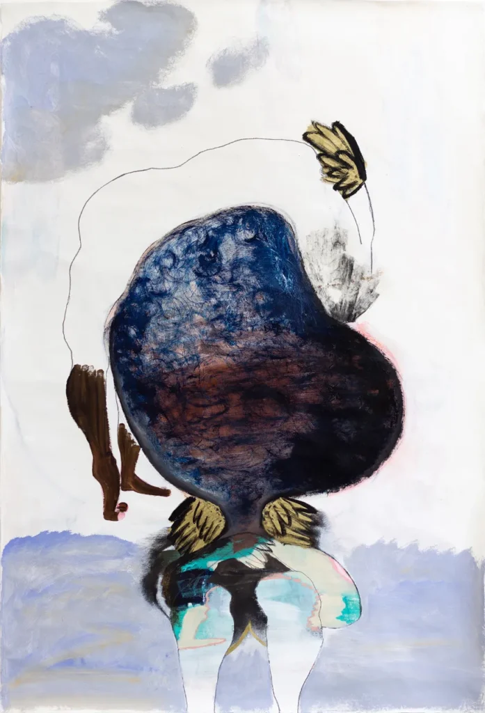 Ölbild von Youjin Yi „Thought Bubble“, Acryl, Ölpastell und Kohle auf koreanischem Hanji-Papier (200 x 138 cm, 2021)