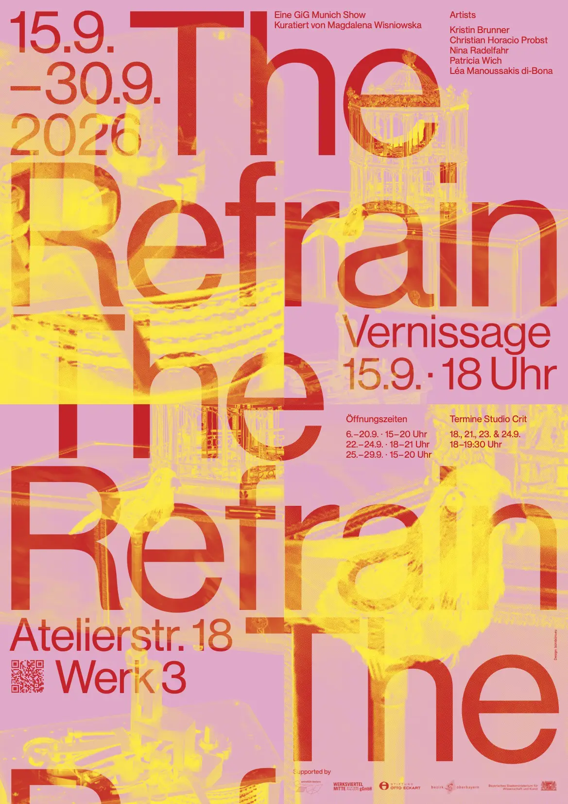 Poster zur Kunst-Ausstellung »The Refrain« in der whiteBOX (Werksviertel-Mitte München), 2026